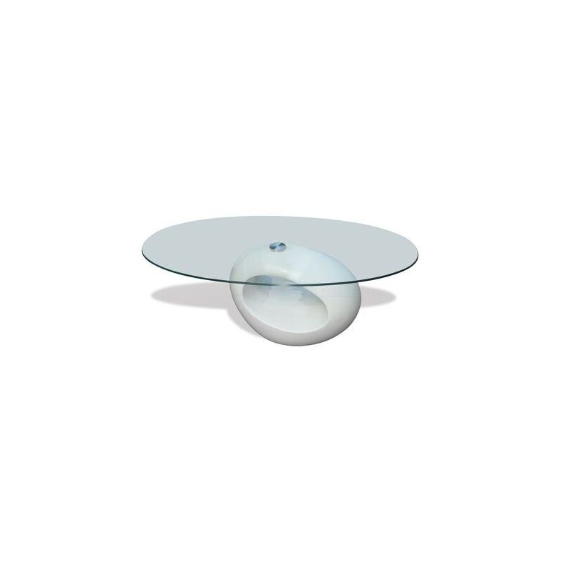 Sofabord med oval bordplade i glas hjglans hvid