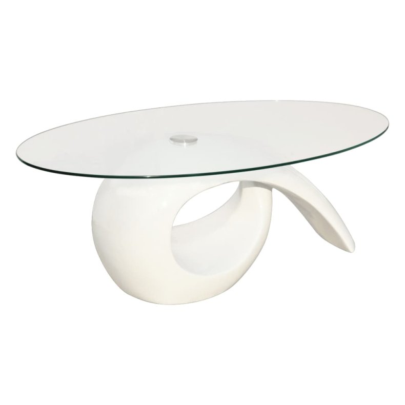 Sofabord med oval bordplade i glas hjglans hvid